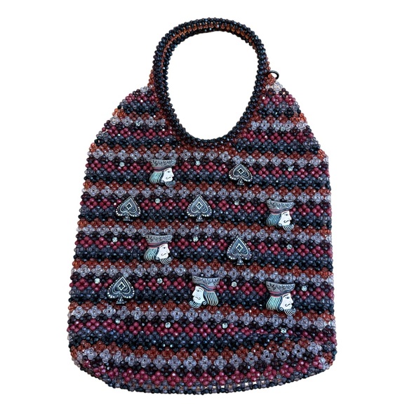 Chic Beaded Tote with Playing Card Design - Picture 1 of 4
